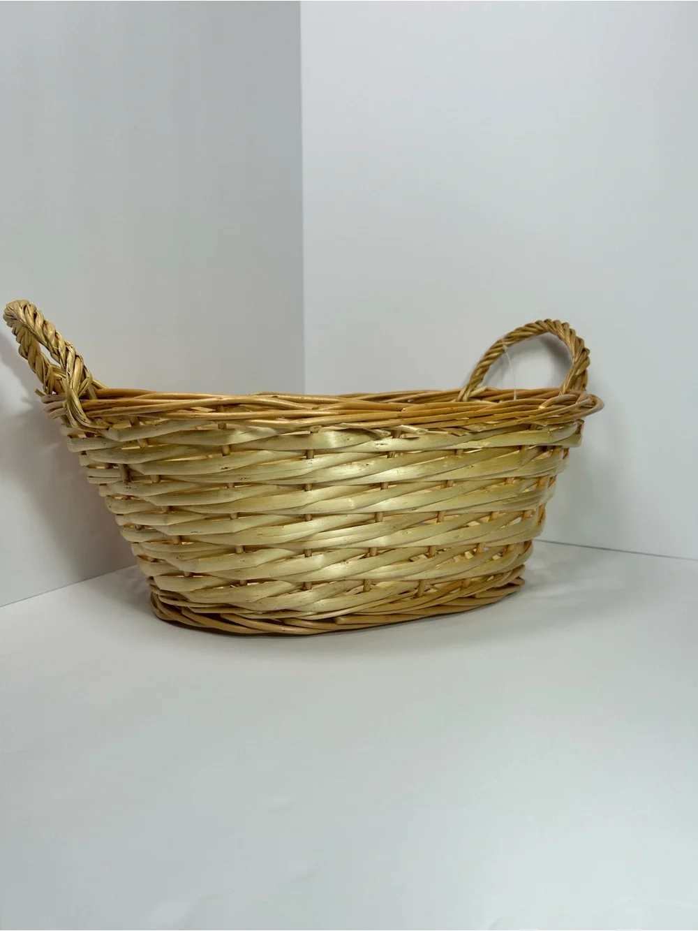 Woven Natural Two-Tone Storage Basket with Handles